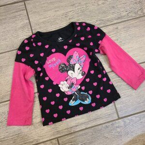 🏷 3/$15 or 5/$20 Disney baby girl Minnie Mouse black & pink long sleeve top 18M